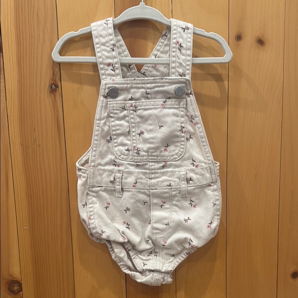 Old Navy Beige w/Florals Overalls
